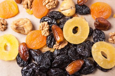 kurutulmuş meyve, kurutulmuş ananas, kuru incir, ceviz, Erik, incir, Kuru Kayısı kağıt, en iyi görünüm üzerinde 