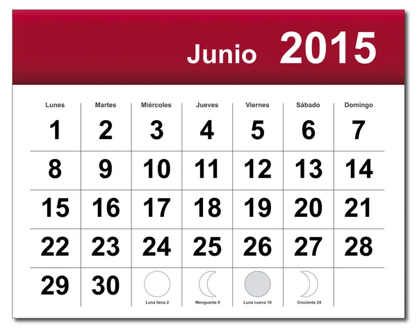 Versione spagnola del calendario di giugno 2015 — Vettoriale Stock