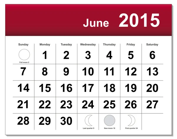 Juni 2015 kalender — Stock vektor