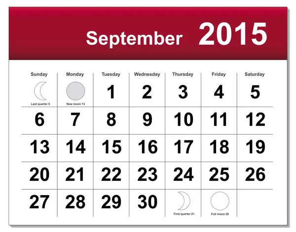 Septembre 2015 Calendrier — Image vectorielle