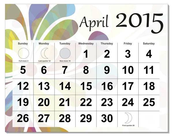 Calendarul aprilie 2015 — Vector de stoc