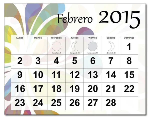 2 월 2015의 스페인어 버전 캘린더 — 스톡 벡터