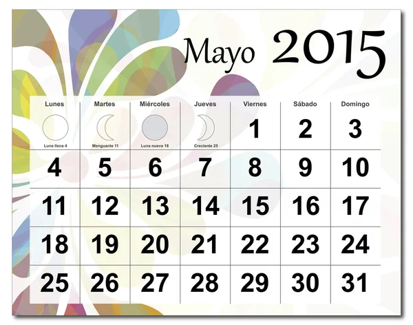 Versione spagnola del calendario di maggio 2015 — Vettoriale Stock