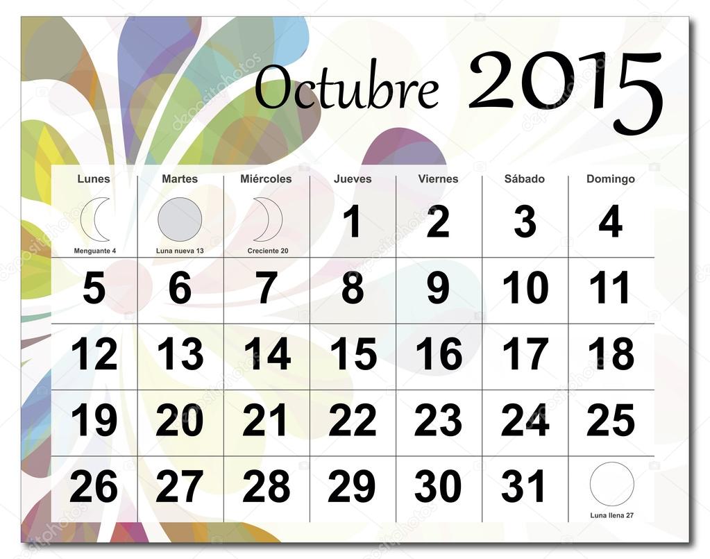 Spanish version of October 2015 calendar 