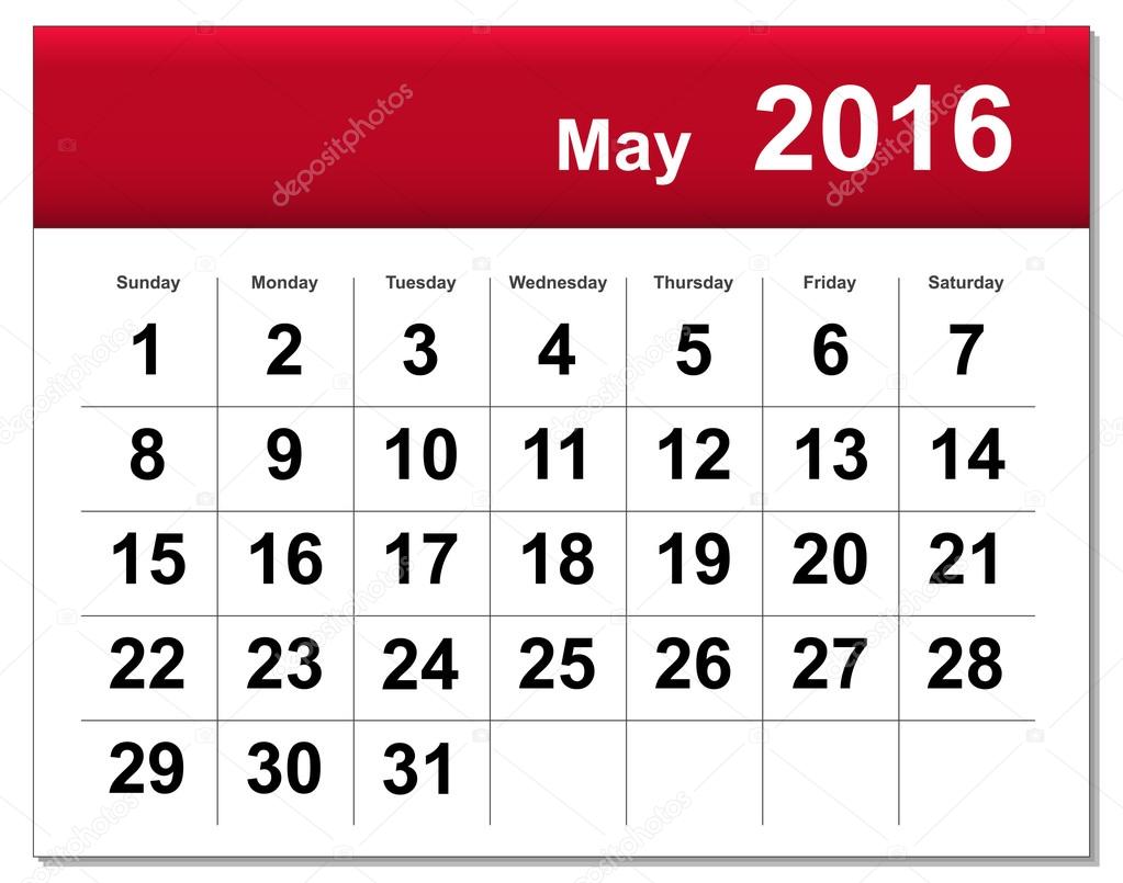 EPS10 file. May 2016 calendar. The EPS file includes the version in blue, green and black in different layers