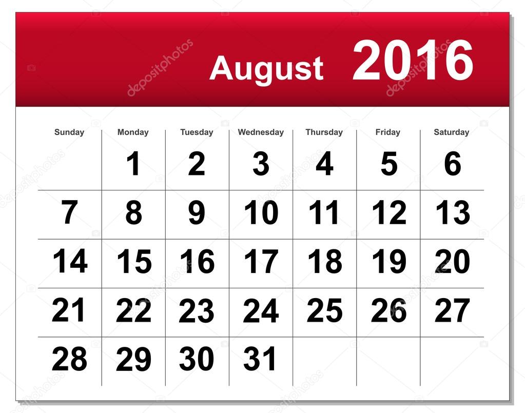 Eps10 File August 16 Calendar The Eps File Includes The Version In Blue Green And Black In Different Layers Stock Vector Image By C Lutya