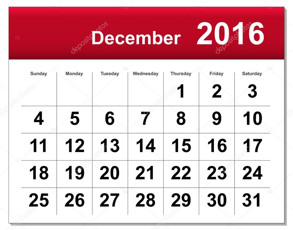 EPS10 file. December 2016 calendar. The EPS file includes the version in blue, green and black in different layers