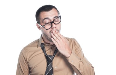 Adam Yawning, üzerinde beyaz izole