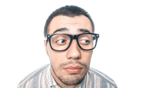 Funny face of bored man over white — Stock Photo, Image