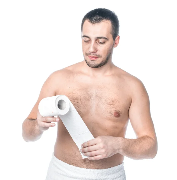 Mann sollte auf der Toilette sein, isoliert auf weiß — Stockfoto