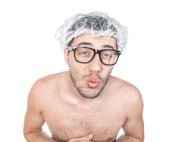 Hombre desnudo divertido, aislado en blanco — Foto de Stock