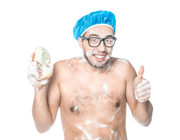 Homem tomando banho em uma casa de banho — Fotografia de Stock