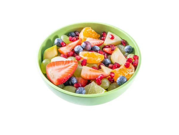 整个一碗新鲜水果沙拉 白色背景 顶部视图 — 图库照片