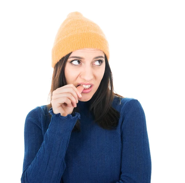 Jonge Vrouw Fluisterend Geïsoleerd Witte Achtergrond Geheim Vertellen Studioshoot — Stockfoto