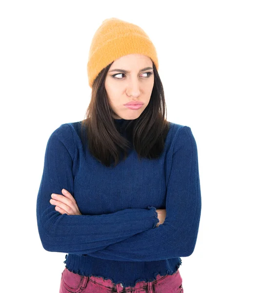 Annoyed Girl Isolated White Background Displeased Young Woman Studio Shot — Stock Photo, Image