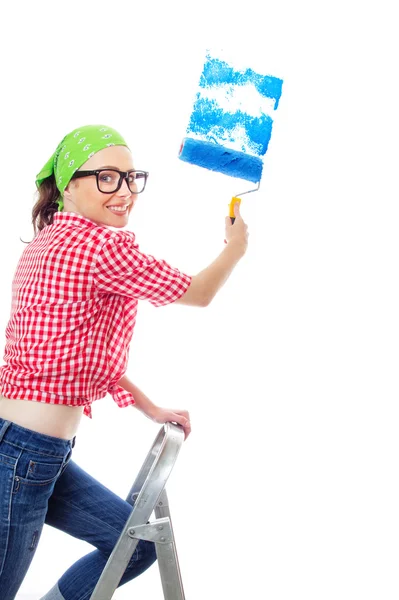 Worker woman over white background — Stock Photo, Image