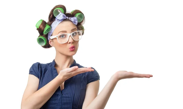 Young woman with curlers — Stock Photo, Image