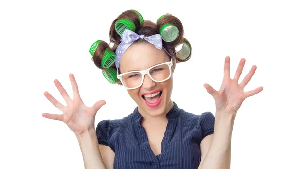 Young woman with curlers — Stock Photo, Image