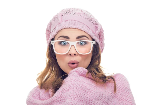 Freezing surprised woman — Stock Photo, Image