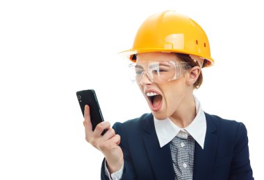 Beyaz arka plan mühendisi kadın