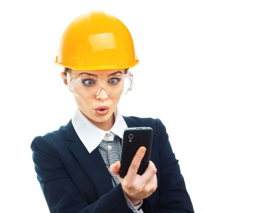 Beyaz arka plan mühendisi kadın