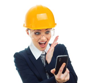 Beyaz arka plan mühendisi kadın