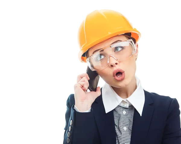 Engineer woman over white background — Stock Photo, Image