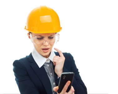 Beyaz arka plan mühendisi kadın