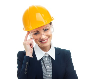 Beyaz arka plan mühendisi kadın