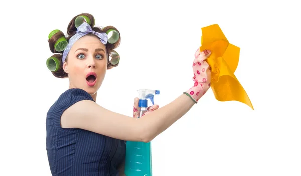 Housewife with rag — Stock Photo, Image