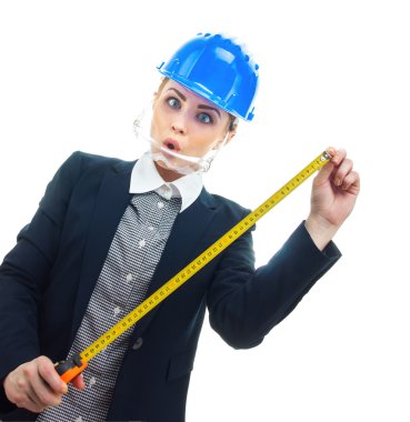 Beyaz arka plan mühendisi kadın