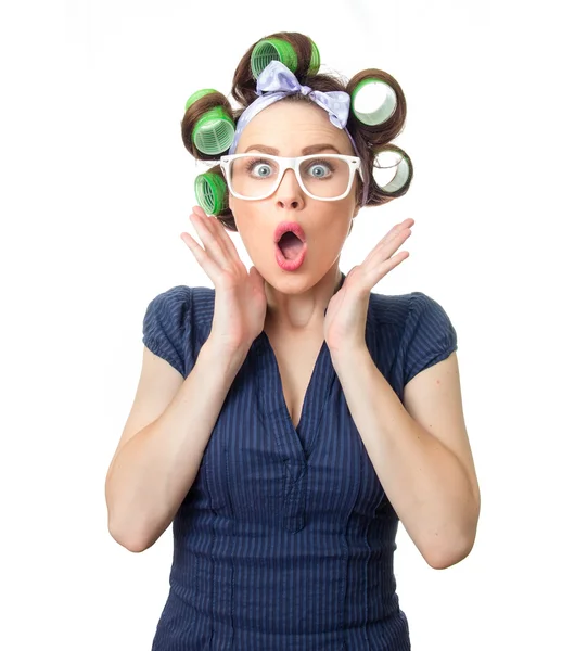 Young woman with curlers — Stock Photo, Image