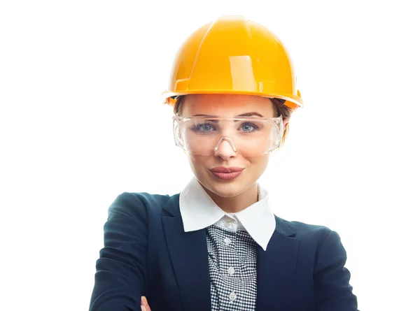 Engineer woman over white background — Stock Photo, Image