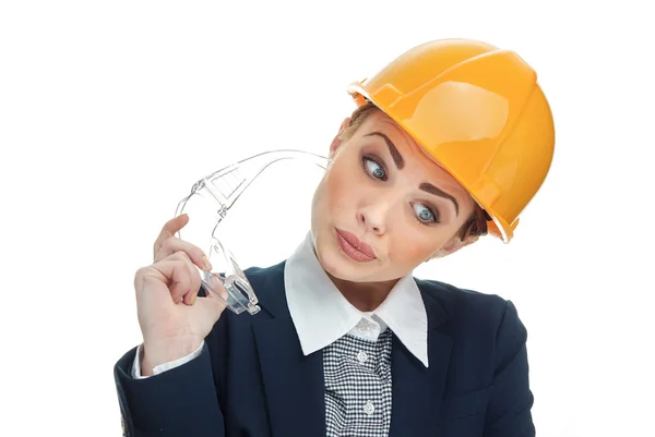 Engineer woman over white background — Stock Photo, Image
