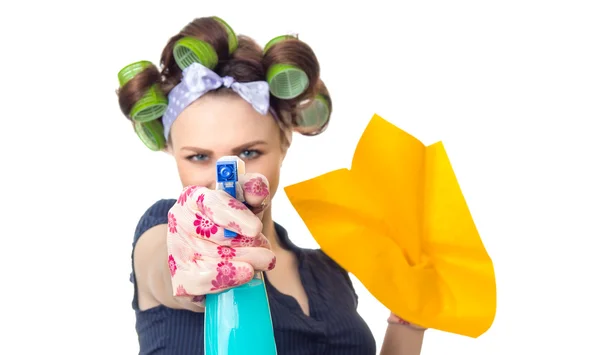 Housewife with rag — Stock Photo, Image