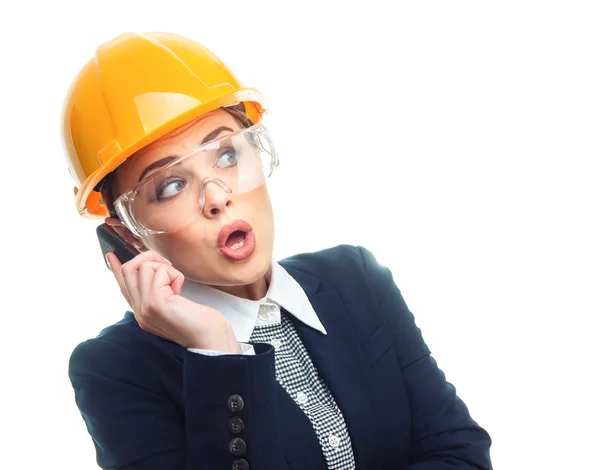 Engineer woman over white background — Stock Photo, Image