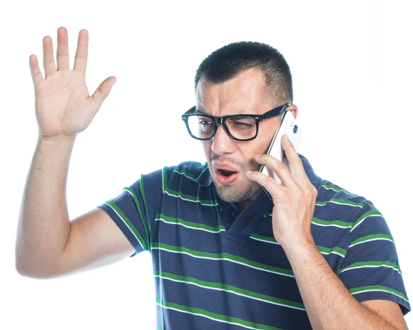 Nervous man on phone — Stock Photo, Image