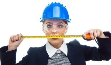 Beyaz arka plan mühendisi kadın