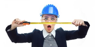 Beyaz arka plan mühendisi kadın