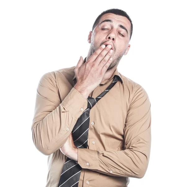Man Yawning, isolerad på vit — Stockfoto