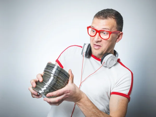 Grappige dj met cd 's — Stockfoto