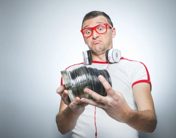 Divertido dj con cds — Foto de Stock