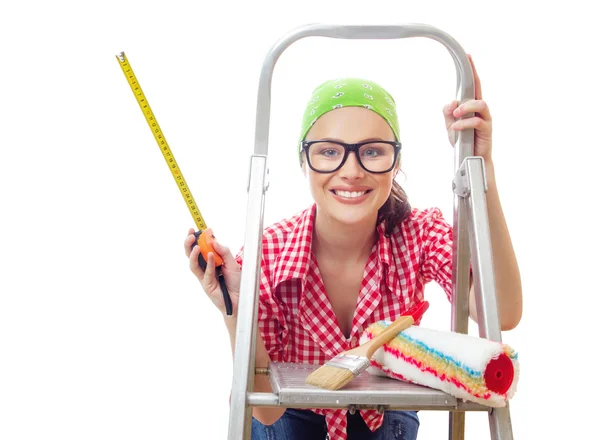 Woman holding measuring meter — Stock Photo, Image