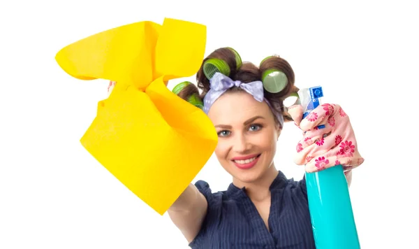 Housewife with rag — Stock Photo, Image