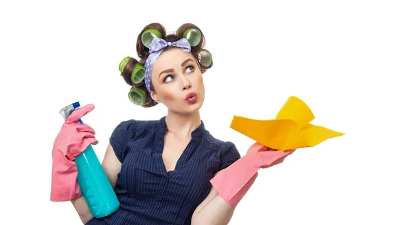 Housewife with rag — Stock Photo, Image