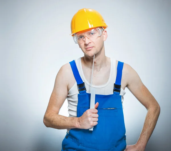 Grappige jonge builder — Stockfoto