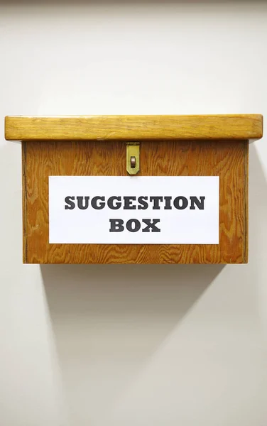 Business Concept Shot Wooden Suggestion Box Wall Office — Stock Photo, Image