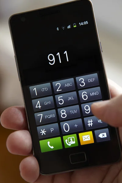 Hand Dialling 911 On Mobile Phone — Stock Photo, Image