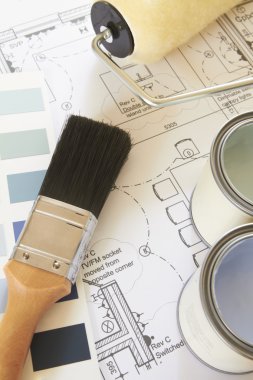 Ev planları üzerinde düzenlenmiş bileşenleri dekorasyon