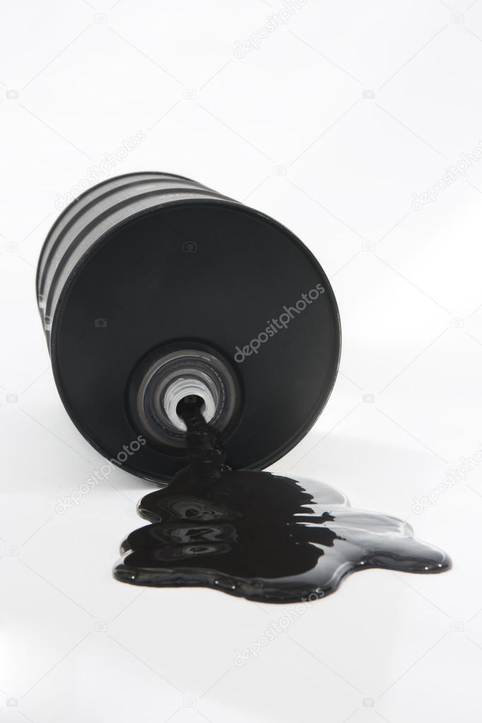 Oil Spilling From Barrel On White Background
